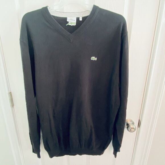 Lacoste Mens Jumper 3XL XXXL 8 Black Sweater V Neck 100% Cotton - Picture 1 of 7
